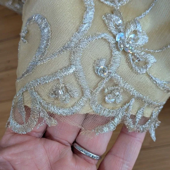 Princess Prom Dress Maxi Ball Gown 10 Yellow Fairy Y2K Beaded Glam Belle Lace